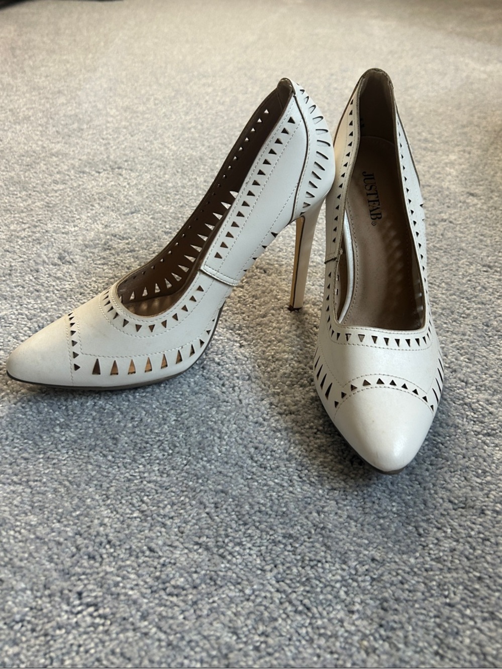 JustFab White Kellie Stiletto Pumps
